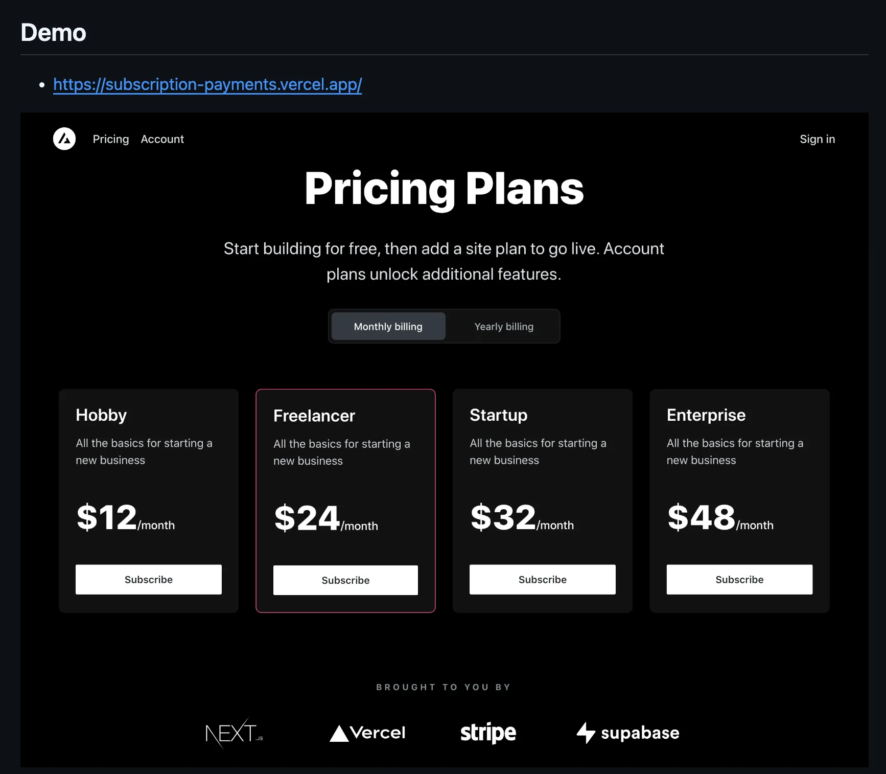 Next.js Subscription Payments Starter